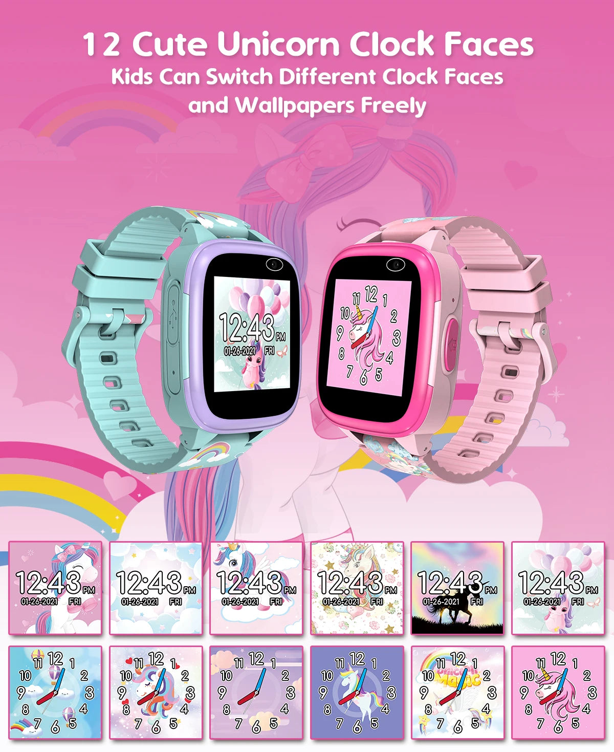 Kids Smartwatch with IPS Touch Screen – Dual Cameras, Games, Music, Video &amp; Pedometer