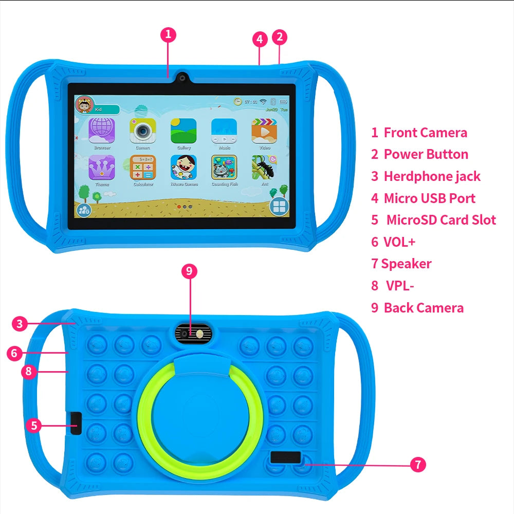 Smart Learning Tablet for Kids – 7” Android 12, 4GB+64GB, Dual Camera &amp; Parental Control