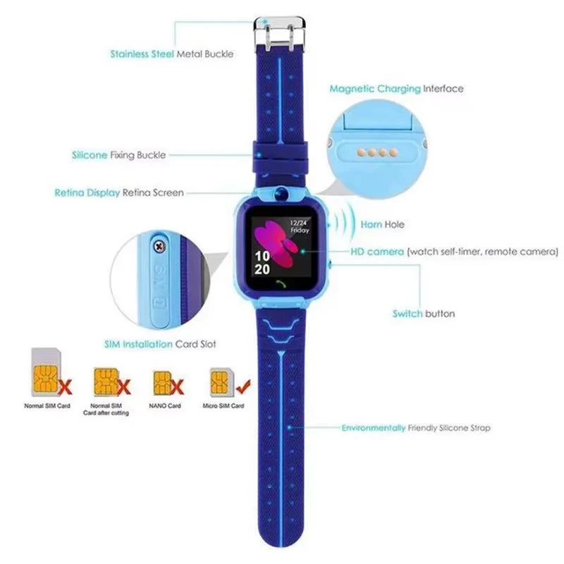 Kids Smart Watch – SOS, GPS Location, SIM Card Call, Camera &amp; Waterproof | iOS &amp; Android