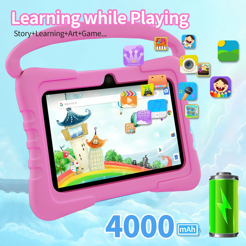 Interactive Android Tablet for Kids – 7-Inch, 64GB, Shockproof, WiFi, Bluetooth &amp; Parental Control