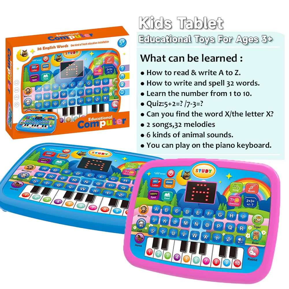 Kids Smart Learning Tablet – Educational Toy with Music, Math &amp; Keyboard Features